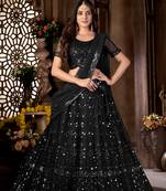 Black mirror net semi stitched lehenga