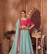 Sea-green embroidered
 chiffon semi stitched lehenga