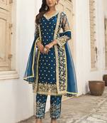 Teal Blue Net Pakistani Salwar Kameez