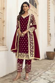 Maroon Net Pakistani Salwar Kameez