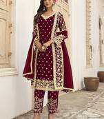 Maroon Net Pakistani Salwar Kameez