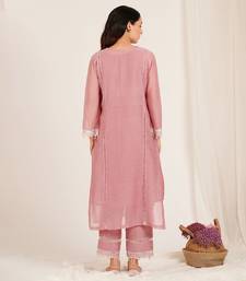 Vintage Rose Pink Lotus Embroidered Kurta Set