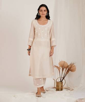 Moonlight White Lotus Embroidered Kurta Set 1