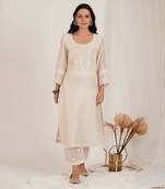 Moonlight White Lotus Embroidered Kurta Set