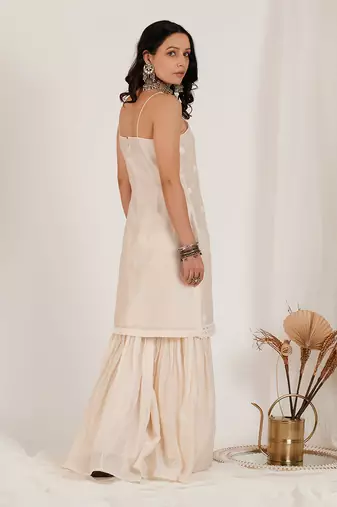 Moonlight White Lotus Embroidered Sharara Set