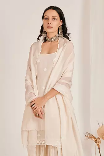 Moonlight White Lotus Embroidered Sharara Set