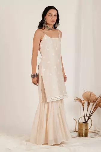 Moonlight White Lotus Embroidered Sharara Set