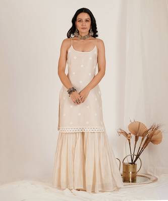 Moonlight White Lotus Embroidered Sharara Set 1