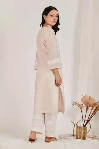 Moonlight White Floral Embroidered Kurta Set