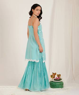 Aqua Blue Lotus Embroidered Sharara Set 2