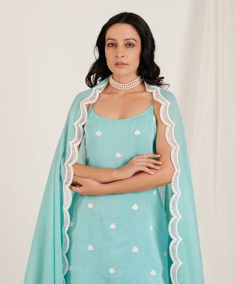 Aqua Blue Lotus Embroidered Sharara Set 3