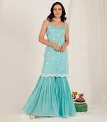 Aqua Blue Lotus Embroidered Sharara Set