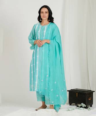 Aqua Blue Embroidered Kurta Set 1