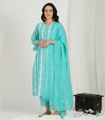 Aqua Blue Embroidered Kurta Set