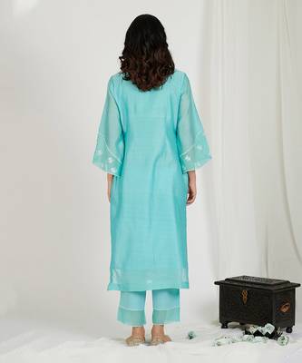Aqua Blue Embroidered Kurta Set 2