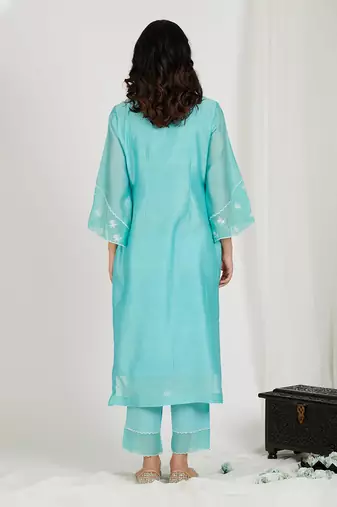 Aqua Blue Embroidered Kurta Set