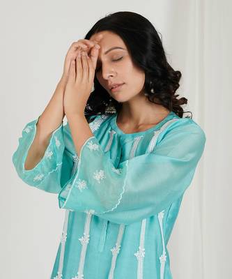 Aqua Blue Embroidered Kurta Set 3