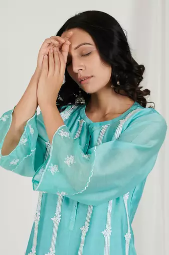 Aqua Blue Embroidered Kurta Set