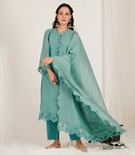 Green Chanderi Embroidered Kurta Set