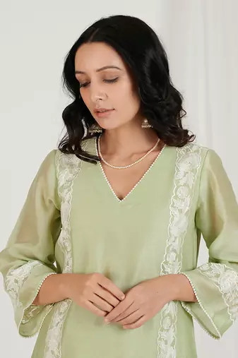 Mint Green Floral Embroidered Kurta Set