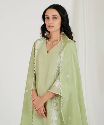 Mint Green Floral Embroidered Kurta Set 3