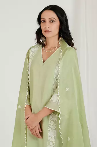 Mint Green Floral Embroidered Kurta Set