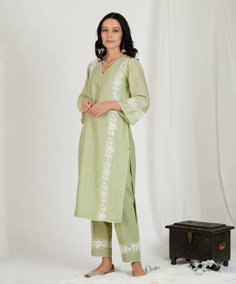 Mint Green Floral Embroidered Kurta Set 1