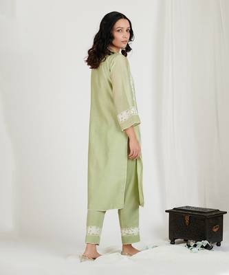 Mint Green Floral Embroidered Kurta Set 4