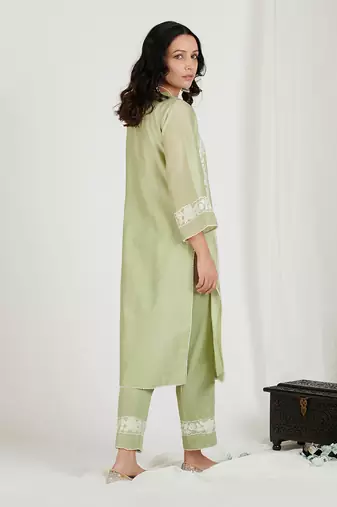 Mint Green Floral Embroidered Kurta Set