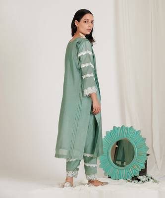 Marine Green Embroidered Kurta Set 2