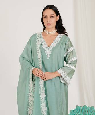 Marine Green Embroidered Kurta Set 3