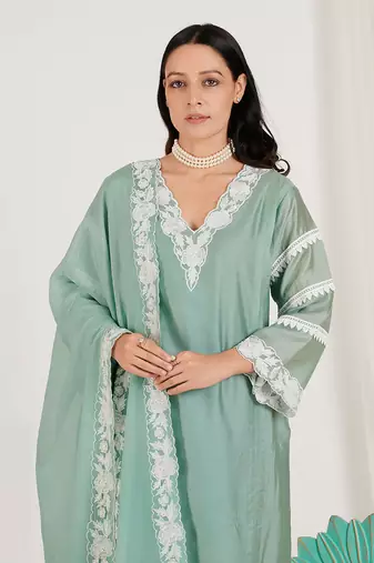 Marine Green Embroidered Kurta Set