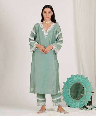 Marine Green Embroidered Kurta Set 1