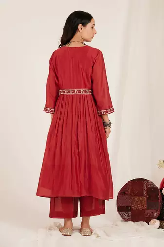 Maroon Heavy Embroidered Kurta Set