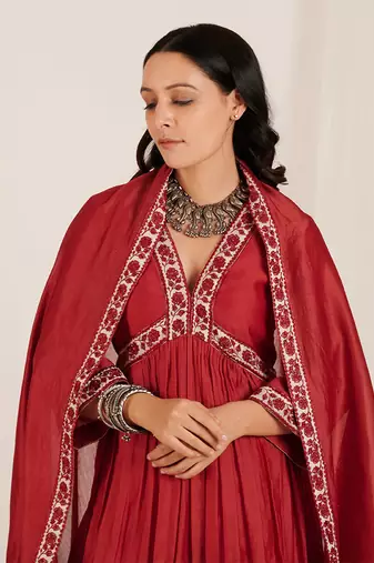 Maroon Heavy Embroidered Kurta Set