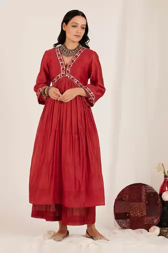 Maroon Heavy Embroidered Kurta Set