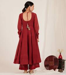 Maroon Printed Chanderi Embroidered Anarkali Set