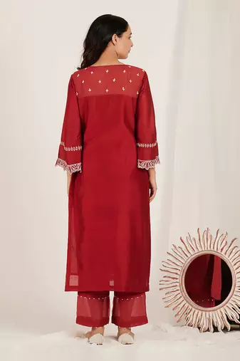 Maroon Embroidered Kurta Set