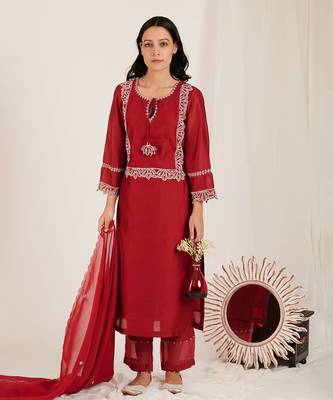 Maroon Embroidered Kurta Set 1