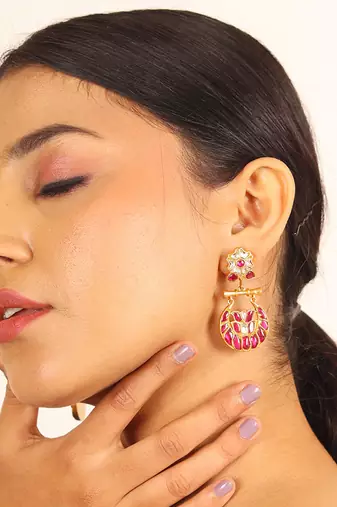 Pink Pachi Chandbali Earring