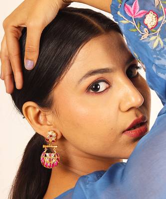 Pink Pachi Chandbali Earring 1