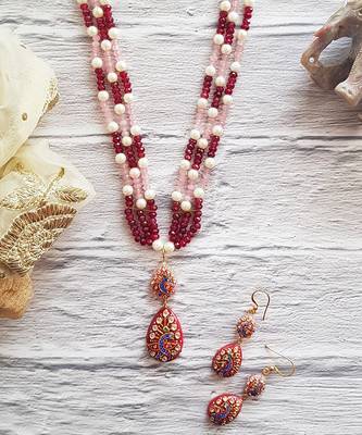 Rose Quartz & Red Onyx Necklace Set 1