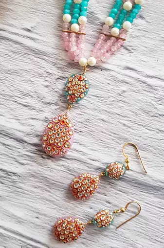 Aquamarine & Rose Quartz Necklace Set