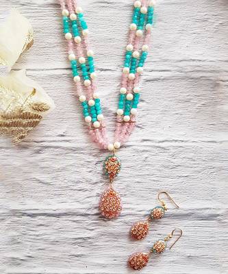 Aquamarine & Rose Quartz Necklace Set 1