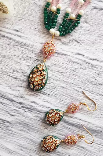 Green Onyx & Rose Quartz Necklace Set
