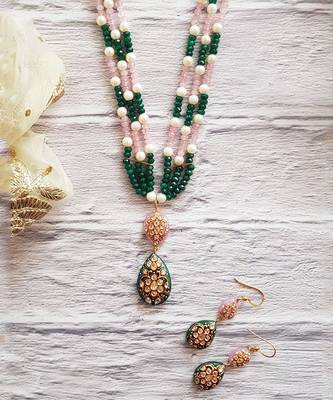 Green Onyx & Rose Quartz Necklace Set 1