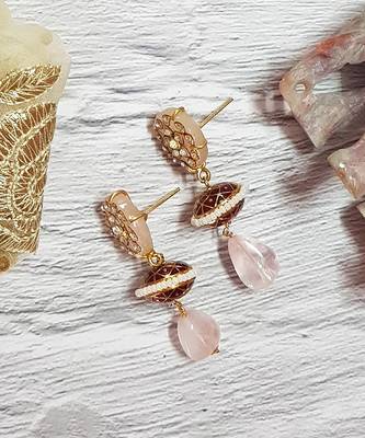 Rose Quarts Flower Painted Danglers 1