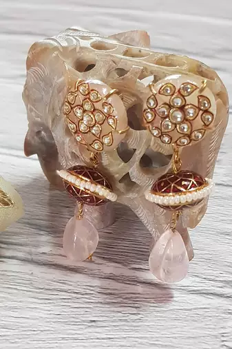 Rose Quarts Flower Painted Danglers