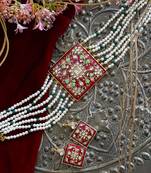 Red Square Paint Necklace Set