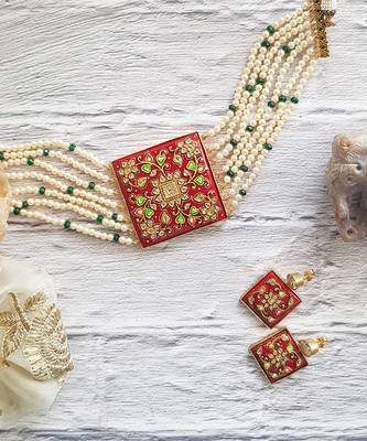 Red Square Paint Necklace Set 2